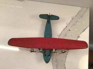 Vintage Wyandotte China Clipper Pressed Steel Red and Blue Airplane 3