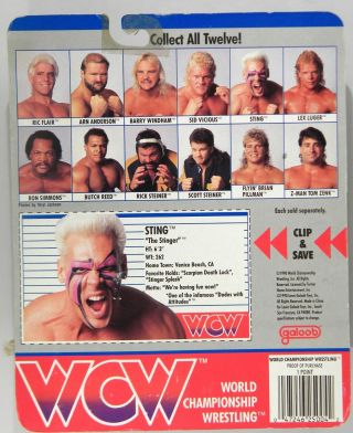 Galoob Toys WCW Sting The stinger Wrestling blue trunks MOC card 2