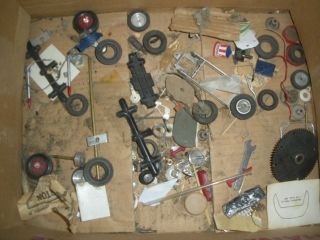 Vintage Box Of Model Parts,  Elc,  Motors,  Wheels Gears,  Bodies,  Airplane