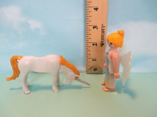 Playmobil animals WHITE UNICORN,  FAIRY/ ANGEL W/ BLOND HAIR & WHITE WINGS 2