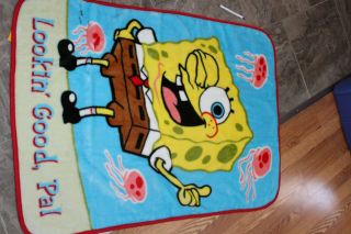 Vtg Spongebob Patrick Plankton Soft Baby Blanket Nickelodeon Bubbles Soft Minky