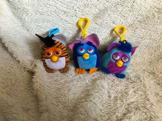 Mcdonalds Mini Furby Keychains Set Of 3 Furbys With Clips 2000