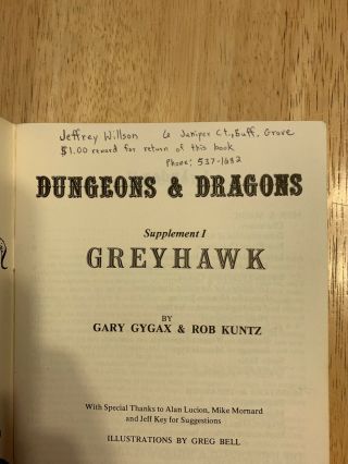 Dungeons And Dragons Greyhawk Supplement 1 - 4th Printing 2