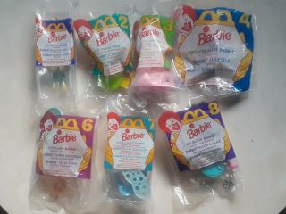 Vintage 1990s Mcdonald’s Happy Meal Barbie Doll Toys Set Of 7 Made In 1994