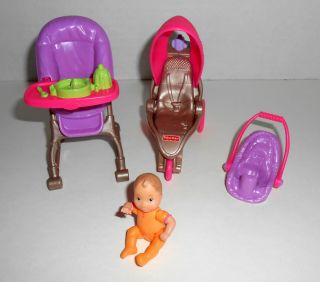 Fisher - Price Loving Family Baby Doll House Car Seat High Chair Food Stroller
