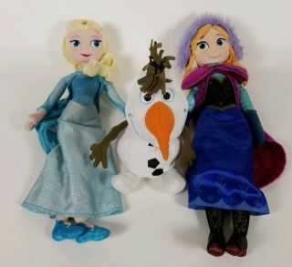 Disney Frozen Anna & Elsa 15 " Large Plush Dolls And Olaf 10 " Set Of 3