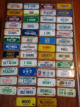 1986 Post Cereal Miniature / Bicycle License Plate Set - 50 States Nos
