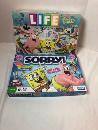 Spongebob Squarepants Sorry Game By Parker Brothers - Game Of Life Complete Set