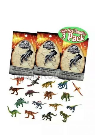 Jurassic World Mini Action Dino (dinosaur) Figures Blind Bags 3 Pack Bundle