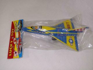 1960 Lucky Toy Navy Vf - 24 Jet Japan Tin Toy Airplane Nos In Package