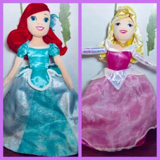 Disney Topsy Turvy Plush 2 - In - 1 Sleeping Beauty Aurora/little Mermaid Ariel Doll