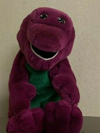 Vintage 1992 Talking Barney Plush Purple Green Dinosaur Stuffed Animal 18 " Tall