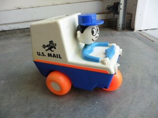 1960s Kusan Us Mail Mr Zip Character Trike Truck Pull Toy W Moving Head As Found
