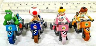 Set 4 Nintendo Mario Kart Pull Back Bike Figure Princess Peach Toad Yoshi Daisy