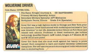 1983 Cover Girl V.  1 File Card Peach Filecard Gi/g.  I.  Joe Cobra Jtc
