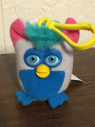 Mcdonald’s 2000 Furby Keychain Backpack Clip Plush Toy Blue Gray