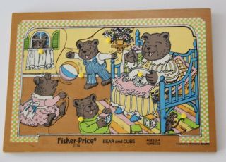 Vintage Fisher Price Wooden Peg Puzzles 2714 Bears And Cubs