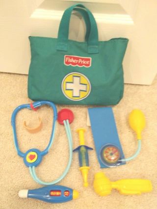 Fisher Price Doctor Nurse Medical Kit Playset W Bag Stethoscope Thermometer 7pc