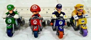 Set 4 Nintendo Mario Kart Pull Back Bike Figure Mario Luigi Wario Waluigi