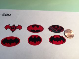 Die Cut,  Custom Batman Decals For 12 Inch Figures.  1/6 Scale Set Of 6,  Red