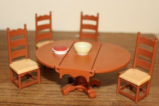Vintage Fisher Price Dollhouse Dining Set - Table And Four Chairs