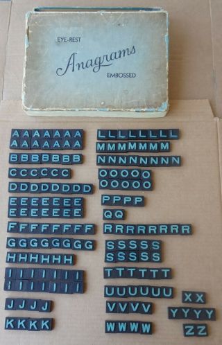 Vintage Anagram Game Embosed Blue Letter Tiles 178 Crafts Steampunk Scrapbooking