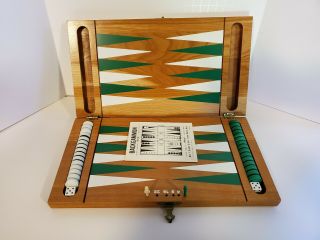 Wooden Backgammon Set Complete Game Case.  12 " ×13 " Vtg