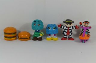 6 Vtg 1987 - 1995 Happy Meal Toys Food Transformers / Hamburglar & Fry Guy Figures