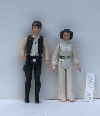 1977 Vintage Star Wars Han Solo & Princess Leia Action Figures Worn