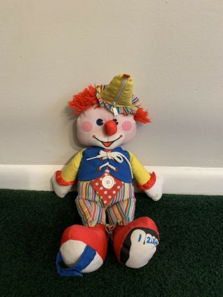 Fisher Price 1984 Vintage 80s Plush Buttons Toes Learn To Dress Clown Doll Retro