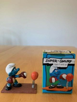 Vintage Schleich Peyo Boxer Smurf With Punching Bag 40508 Smurf No.  6714