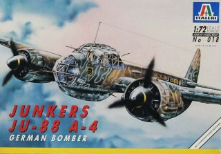 Italeri 1:72 Junkers Ju - 88 A - 4 German Bomber Plastic Aircraft Model Kit 018u