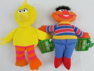 Ernie & Big Bird Plush Sesame Street Bean Bag Applause 1997