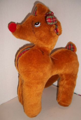 Rudolph Plush Red Nose Reindeer Stuffed Toy W/ Plaid Antlers Vintage Christmas
