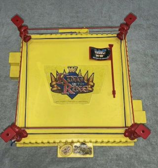 Wwf Hasbro King Of The Ring Wrestling Yellow Ring (complete W/ Flag & Decals)