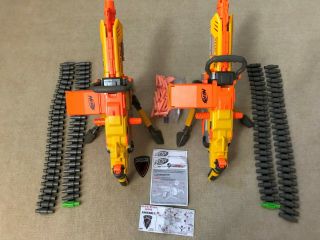 Set Of 2 Nerf Vulcan Ebf - 25 Blasters W/ Tripods,  Boxes,  And 4 Ammo Belts