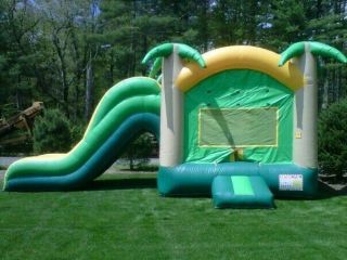Commercial Inflatable Tropical Combo Bounce House With Basketball Hoop And Slide