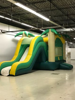 Commercial Inflatable Tropical Combo Bounce House with Basketball Hoop and Slide 3