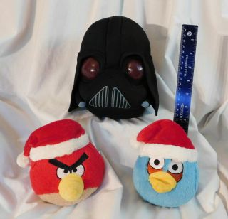 3 Angry Birds: 5 " Red & Blue Santa Hat Christmas & 8 " Darth Vader Head Plush