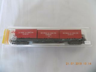Liliput Ho Gauge 201 13 Flatbed Wagon With 3 Containers Natural Le Coultre Boxed