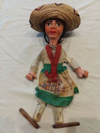 Vintage Hispanic Mexican Girl Puppet Marionette Htf.  Made In Mexico.