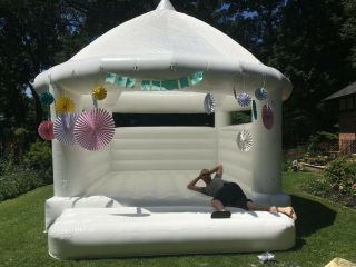 White Wedding Bouncy Castle with Blower - 16.  4ft long x 13ft wide x 15.  4ft tall 2