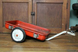 Vintage Metal Pedal Tractor Wagon Stake Bed Red And White Old Toy Amf??