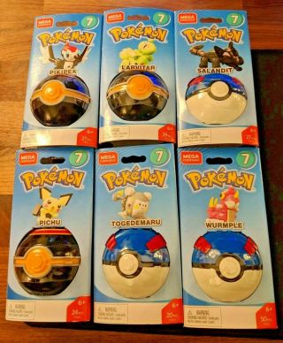 Mega Construx Pokemon Series 7 Full Set Poke Balls Figures /