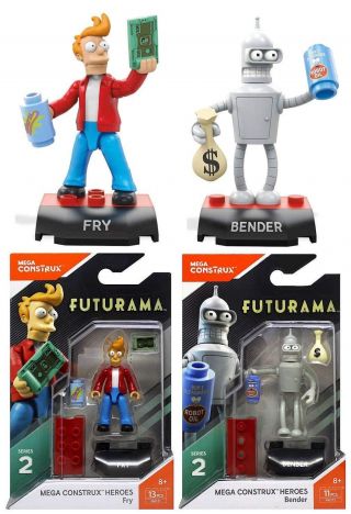 Mega Construx Heroes Set Of 2 Futurama Bender And Fry Action Figures Series 2