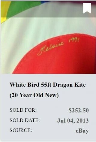 White Bird SUN Dragon Kite - Vintage,  Pristine - RARE 9