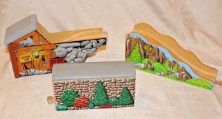 3 Thomas & Friends Wooden Railway Quarry Mine Tunnel,  Stone Wall,  Mountain Hill