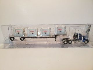 Kory Kw W900 Semi Cab Truck & Crate Load Step Deck Trailer 1:64 Dcp