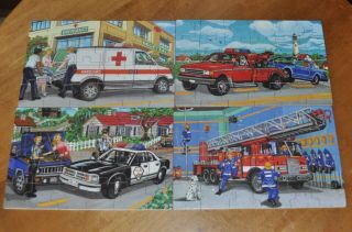 Melissa and Doug 4 Jigsaw Puzzles First Responder Vehicles In Wooden Box FD,  PD 3