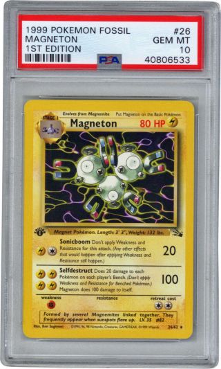 Mageneton 1999 Fossil First Edition Pokemon Card 26 Psa 10